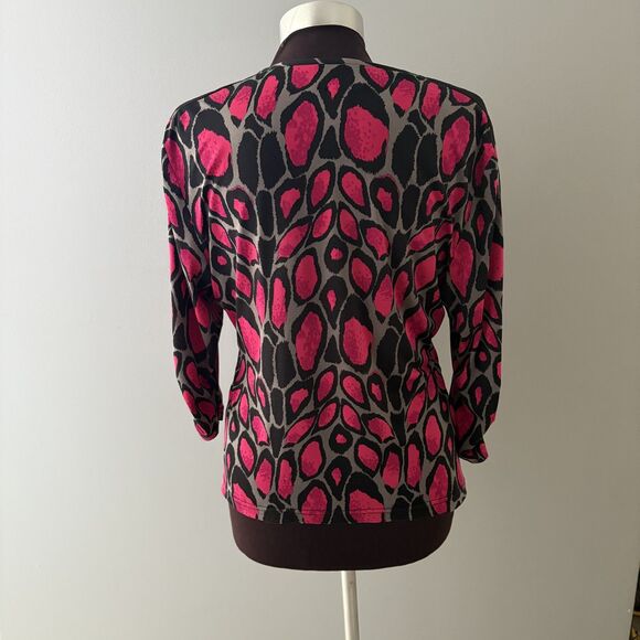 Joseph Ribkoff Top Womens 12 Pink Black Animal Print Zip Front Stretch Mobwife - Picture 6 of 16